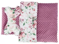 Ochraniacze do łóżeczka - Komplet do wózka, kołyski Peonie / Minky brudny róż retro - miniaturka - grafika 1