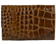 Portfele - Skórzany mały portfel damski krokodyl Brązowy - miniaturka - grafika 1