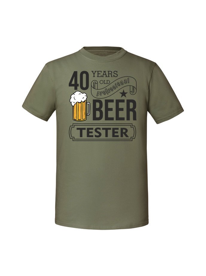 Męska koszulka z nadrukiem - 40 lat BEER TESTER Olive M