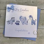 Kartki okolicznościowe i zaproszenia - WHITE COTTON CARDS white cotton cards New Grandson Gratulacje Ręcznie wykonana Karta, Biały, WS30A WS30A - miniaturka - grafika 1