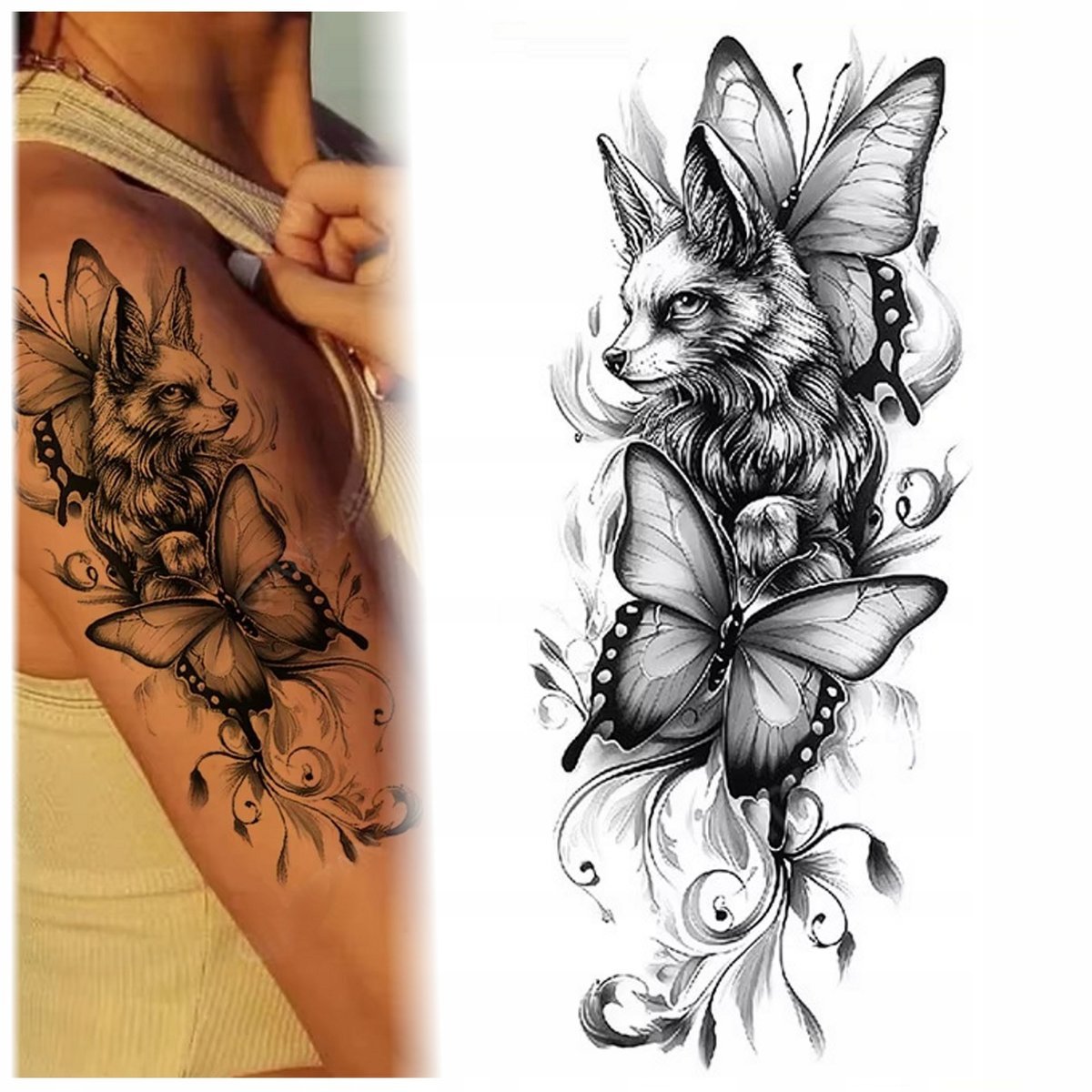 TATUAŻ LIS DWA MOTYLE ZMYWALNY TYMCZASOWY WODNY