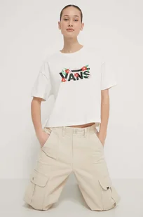 Vans t-shirt bawełniany damski kolor beżowy - Koszulki sportowe damskie - miniaturka - grafika 1