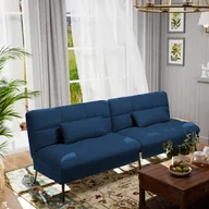 Sofy i kanapy - COMHOMA sofa rozkładana z funkcją spania, rozkładana sofa futon, sofa rozkładana, narożnik, sofa dla gości, sofa 3-osobowa, z regulowanym oparciem z tkaniny, niebieska - miniaturka - grafika 1