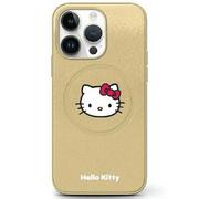 Etui i futerały do telefonów - Etui HELLO KITTY Leather Kitty Head do Apple iPhone 15 Złoty - miniaturka - grafika 1