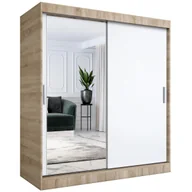 Szafy - Szafa przesuwna MODUO COMFORT 180 dąb sonoma/biała mat z lustrem po lewej - miniaturka - grafika 1