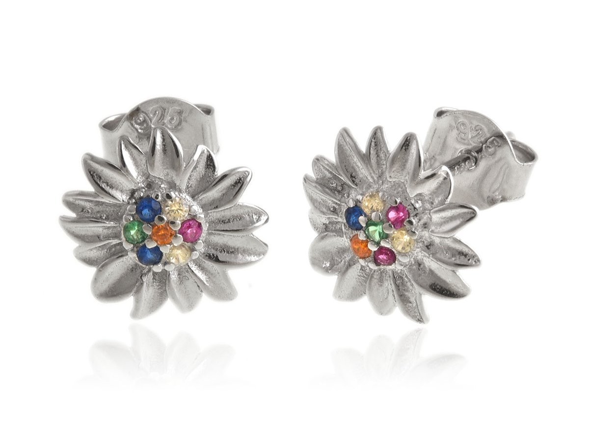 Kolczyki srebrne Kwiaty z kolorowymi cyrkoniami k3710