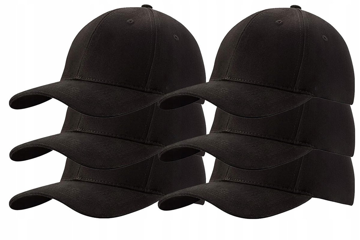 ZESTAW 6 SZTUK CZAPKA Z DASZKIEM BEJSBOLÓWKA 100% COTTON Czarne
