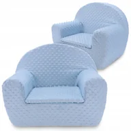 Fotele i pufy dla dzieci - Fotel Dla Dziecka Fotelik Pluszowy Pufa Niebieski W Kropki Minky Bobas - miniaturka - grafika 1