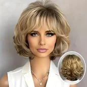 Pozostałe akcesoria fryzjerskie - TEMU 20 cm/7,8 cala Elegancki krótki peruk dla kobiet z bocznymi , krótki peruk z opaską, puszysta falista peruka, peruka z syntetycznego włókna - miniaturka - grafika 1