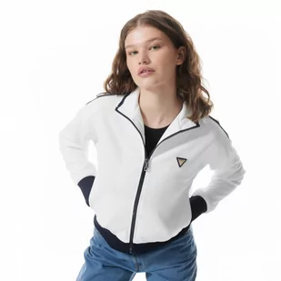 Damska bluza dresowa rozpinana bez kaptura Guess Mylah - biała - GUESS - Koszulki sportowe damskie - miniaturka - grafika 1
