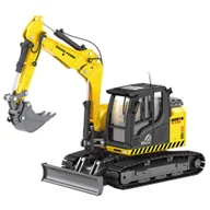 Samochody i pojazdy dla dzieci - ZABAWKOWA KOPARKA GĄSIENICOWA ZE SPYCHACZEM ŻÓŁTA - miniaturka - grafika 1