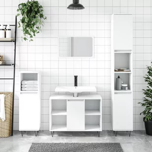 vidaXL Szafka łazienkowa, biała, 30x30x100 cm, materiał drewnopochodny - Toaletki - miniaturka - grafika 1