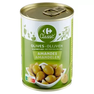 Carrefour Classic Oliwki zielone nadziewane migdałami w zalewie 280 g - Warzywa w marynacie - miniaturka - grafika 1