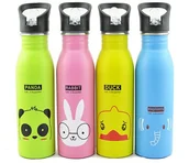 Bidony dla dzieci - Butelka Bidon dla dzieci ze słomką ustnikiem bezpieczny lekki kolorowy 4wzory stal 500ml - miniaturka - grafika 1