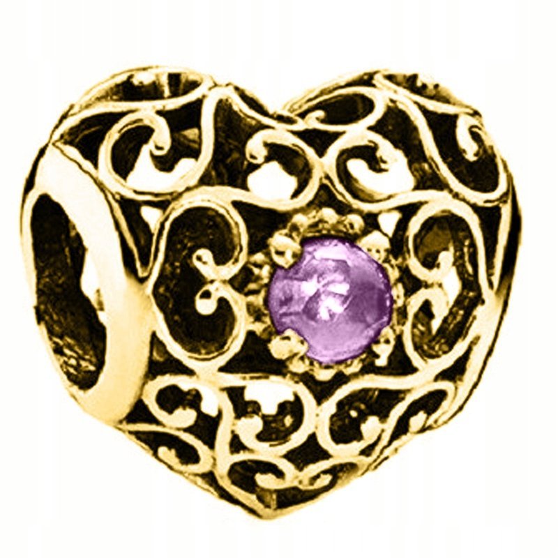 Złoty Charms Serce Natura Serduszko Różowy Kryształ Cyrkonia SREBRO 925