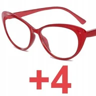 Okulary korekcyjne, oprawki, szkła - Okulary do czytania kocie damskie czerwone +4 - miniaturka - grafika 1