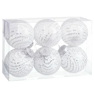 Bombki choinkowe białe srebrne plastikowe cekiny materiałowe 8 x 8 x 8 cm (6 sztuk) - Bombki - miniaturka - grafika 1