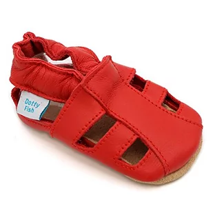 Dotty Fish Unisex Baby gładkie sandały płaskie, Czerwony - Czerwone sandały - 12-18 Miesiące - Buty dla dziewczynek - miniaturka - grafika 1