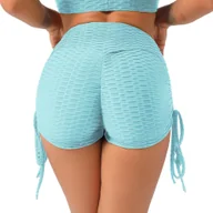 Spodenki damskie - Szorty sportowe damskie ze ściągaczami - Turkusowy S - miniaturka - grafika 1