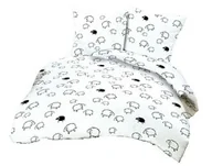 Pościel - Karo Pościel z kory 180x200 07 biała baranki czarne zapinana na guziki 100% bawełna - miniaturka - grafika 1