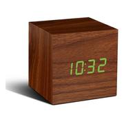 Zegary - Ciemnobrązowy budzik z zielonym wyświetlaczem LED Gingko Cube Click Clock - miniaturka - grafika 1