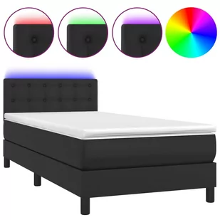 Lumarko Łóżko kontynentalne z materacem i LED czarna ekoskóra 80x200 cm - Łóżka Lumarko Łóżko kontynentalne z materacem i LED czarna ekoskóra 80x200 cm - Łóżka - miniaturka - grafika 3