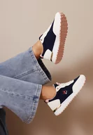 Sneakersy damskie - Granatowe Sneakersy z Metalicznymi Wstawkami i Drobnym Haftem c - miniaturka - grafika 1