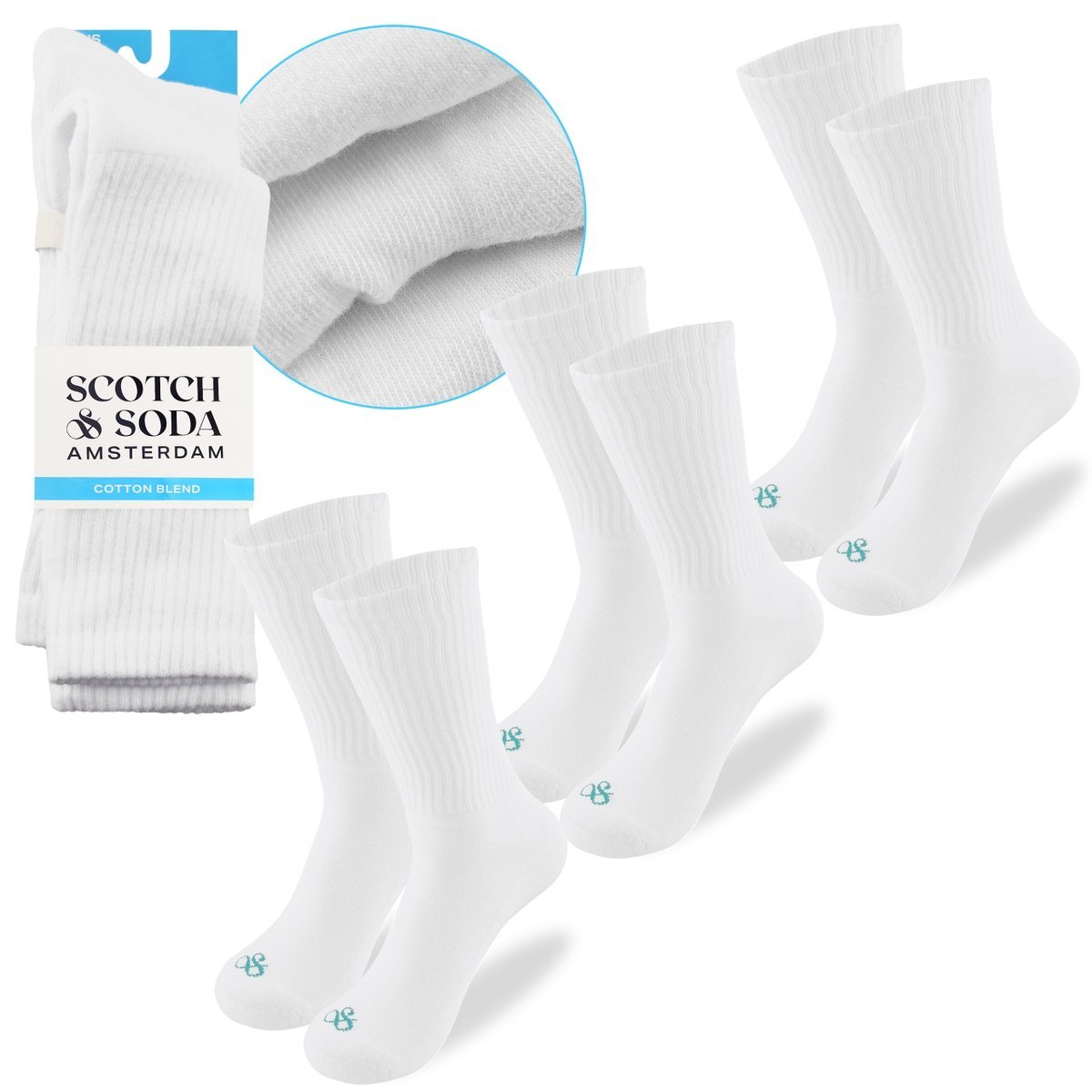 SCOTCH&SODA Skarpety Męskie Długie 3 Pary Bawełna Białe Logo Rozmiar 41-46