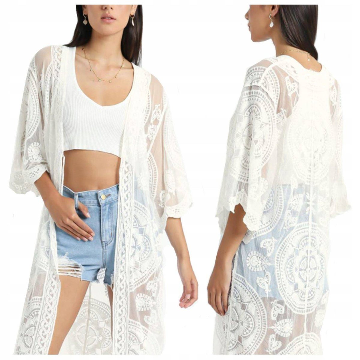 Koronkowa narzutka plażowa boho tunika