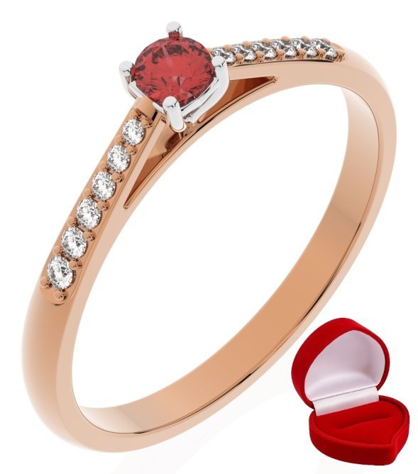 ZŁOTY PIERŚCIONEK ZARĘCZYNOWY 585 14k RUBIN 0,09 ct RÓŻOWE ZŁOTO R27