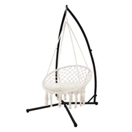 Fotele ogrodowe wiszące - Fotel wiszący z ramą Ø 80cm beżowy wykonany z bawełny.Nośność do 120kg - miniaturka - grafika 1