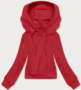 Krótka bluza dresowa z kapturem czerwona (8B939-18) - J STYLE - Bluzy damskie - miniaturka - grafika 1