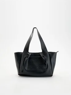 Reserved - Torebka shopper z troczkami - czarny - Torebki damskie - miniaturka - grafika 1