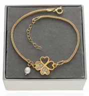 Bransoletki - Złota bransoletka koniczynka KAMIEŃ NATURALNY PERŁA Dzień Kobiet 925 - miniaturka - grafika 1