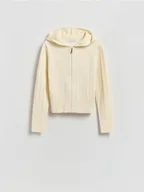 Swetry damskie - Reserved - Kardigan z kapturem - kremowy - miniaturka - grafika 1