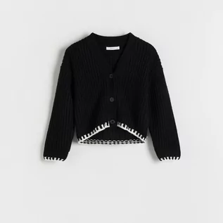 Swetry dla dziewczynek - Reserved - Kardigan z ozdobnymi brzegami - Czarny - grafika 1