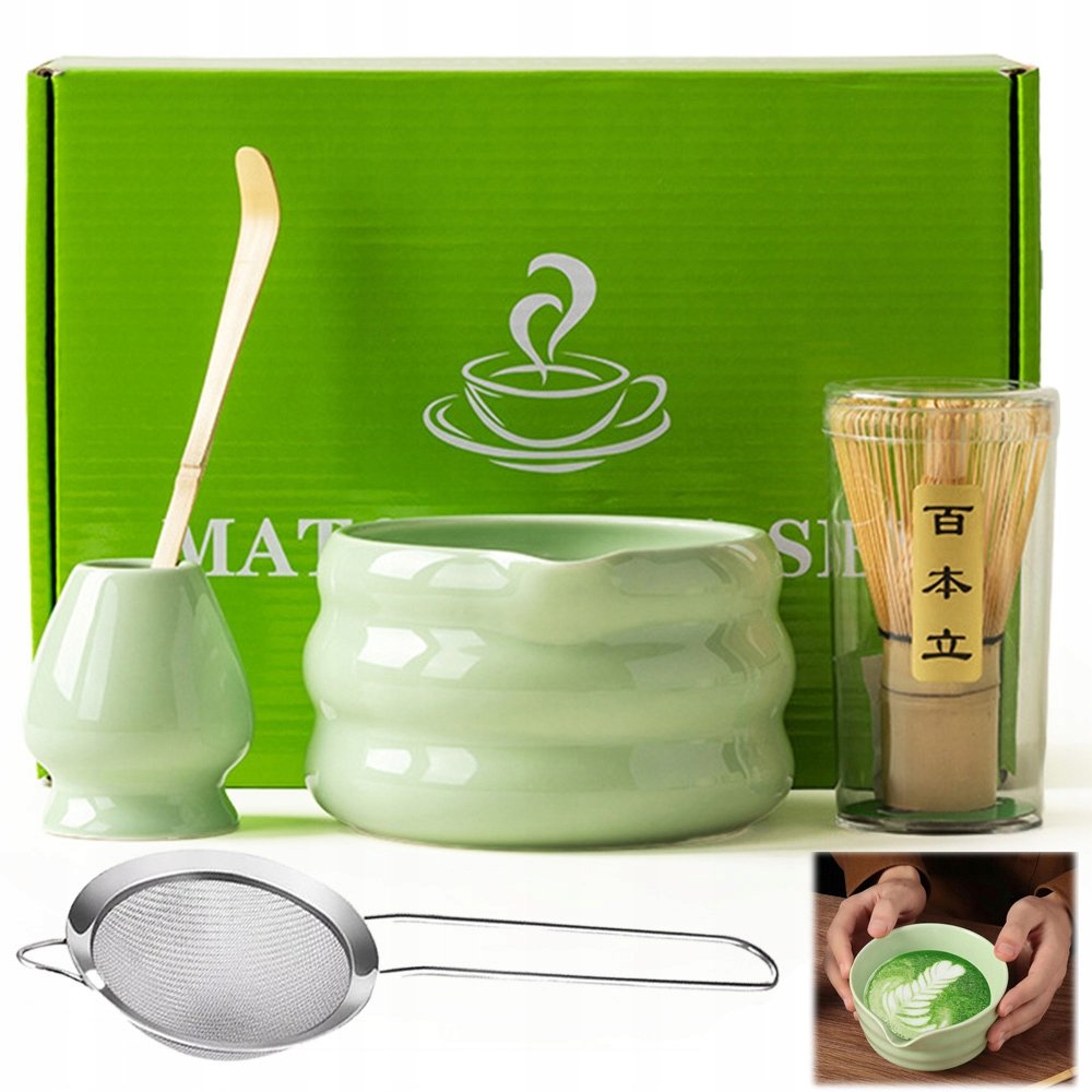 Zestaw Prezentowy Do Herbaty Matcha Czarka Miotełka Zielony 7 Zestaw