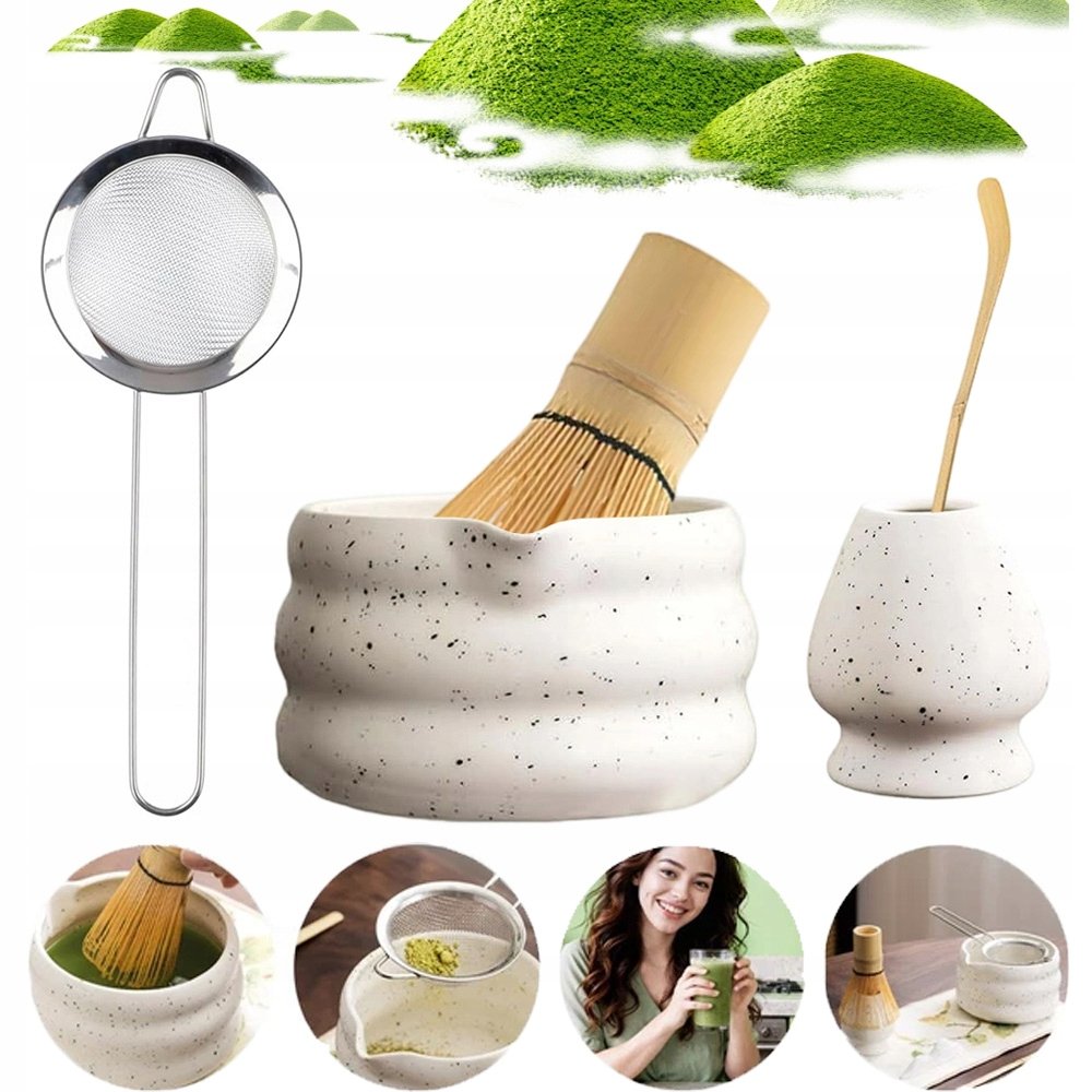 Zestaw Prezentowy Do Herbaty Matcha Czarka Miotełka Podstawka 5SZT