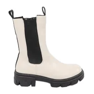 Botki damskie - Goodin Modne Wysokie Botki beżowy - miniaturka - grafika 1