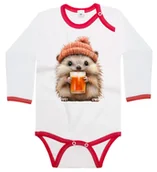 Body dla niemowląt - Body dziecięce Jeż W Czapce Ze Szklanką Napoju Dzień Jeża Jesieni 98/104 - miniaturka - grafika 1