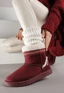 Śniegowce damskie - Bordowe Wsuwane Śniegowce Zdobione Futrem i Haftem Mevittia - miniaturka - grafika 1