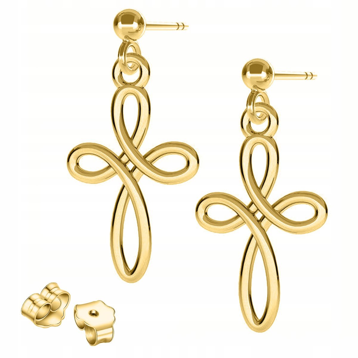 Złote Kolczyki Krzyże Ażurowe Wkrętki z Krzyżykiem Krzyżyki SREBRO 925