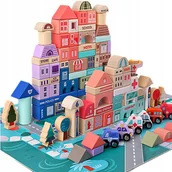 Zabawki konstrukcyjne - Drewniane Klocki Edukacyjne Zestaw Miasto 115 el - miniaturka - grafika 1