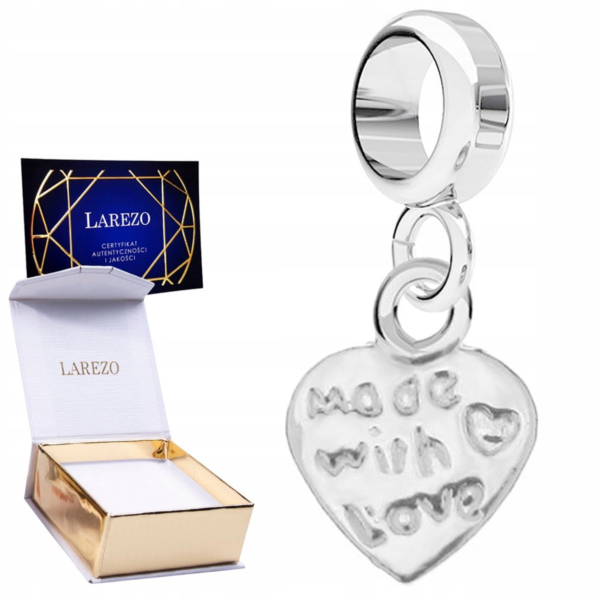 CHARMS SREBRNY Wiszący Serduszko z Napisem Napis Love Miłość SREBRO 925