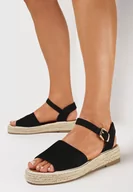 Espadryle damskie - Czarne Espadryle Zapinane Wokół Kostki z Jutową Podeszwą Anerif - miniaturka - grafika 1