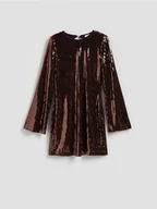 Sukienki - Reserved - Cekinowa sukienka mini - ciemnobrązowy - miniaturka - grafika 1