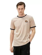 Koszulki męskie - Koton T-shirt męski Tiger Embroidered Crew Neck Slim Fit Short Sleeve, beżowy (052), S - miniaturka - grafika 1