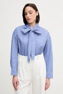 Koszule damskie - Tommy Hilfiger koszula bawełniana damska kolor fioletowy relaxed z wiązanym dekoltem WW0WW44722 - miniaturka - grafika 1