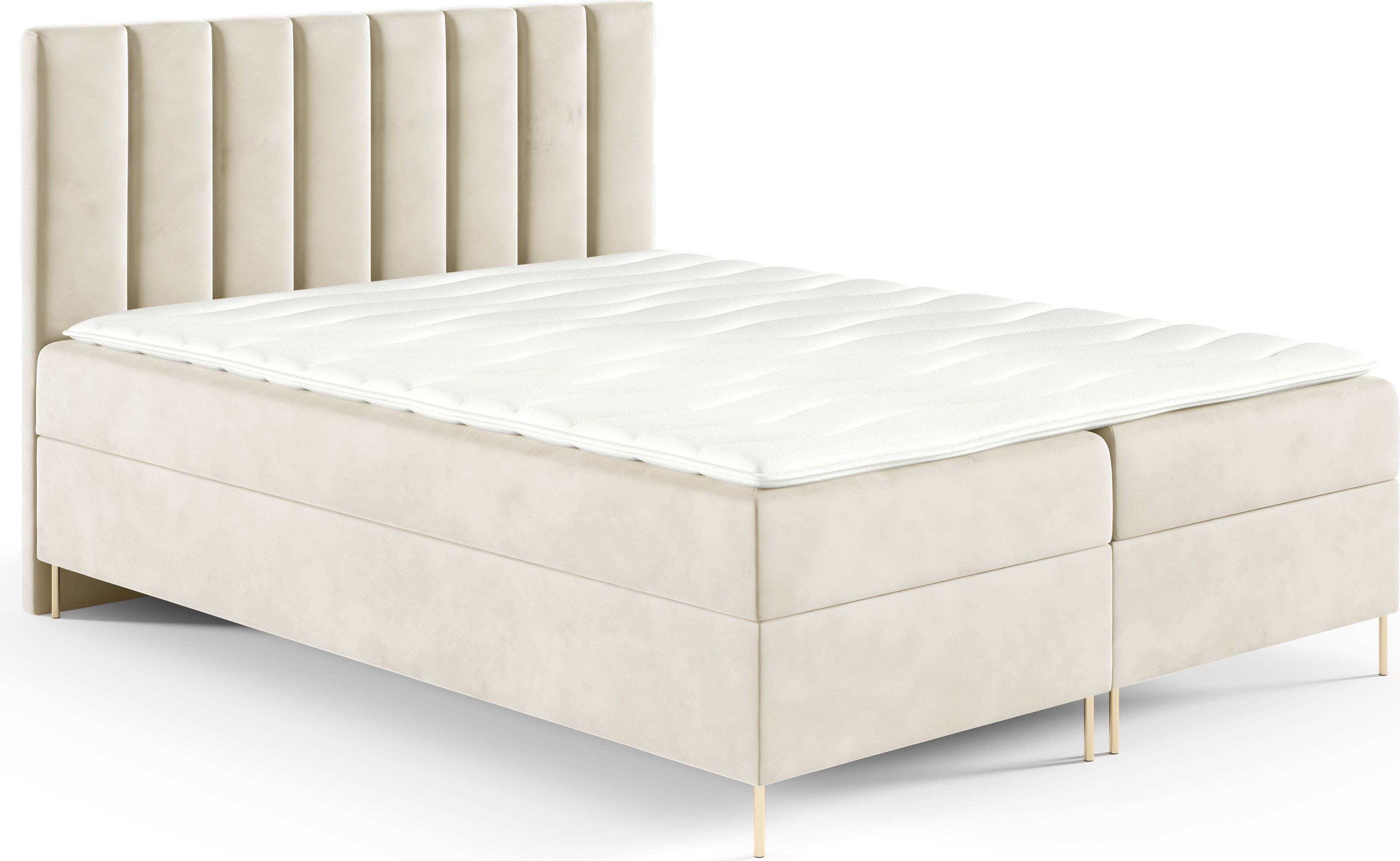 GUTTO Łóżko skrzyniowe 200x200cm beżowy welur aksamitne złote nogi łóżko podwójne łóżko tapicerowane