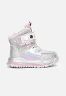 Botki damskie - Srebrne Botki ze Skórzaną Wkładką Metaliczne na Rzep Amathereia - miniaturka - grafika 1